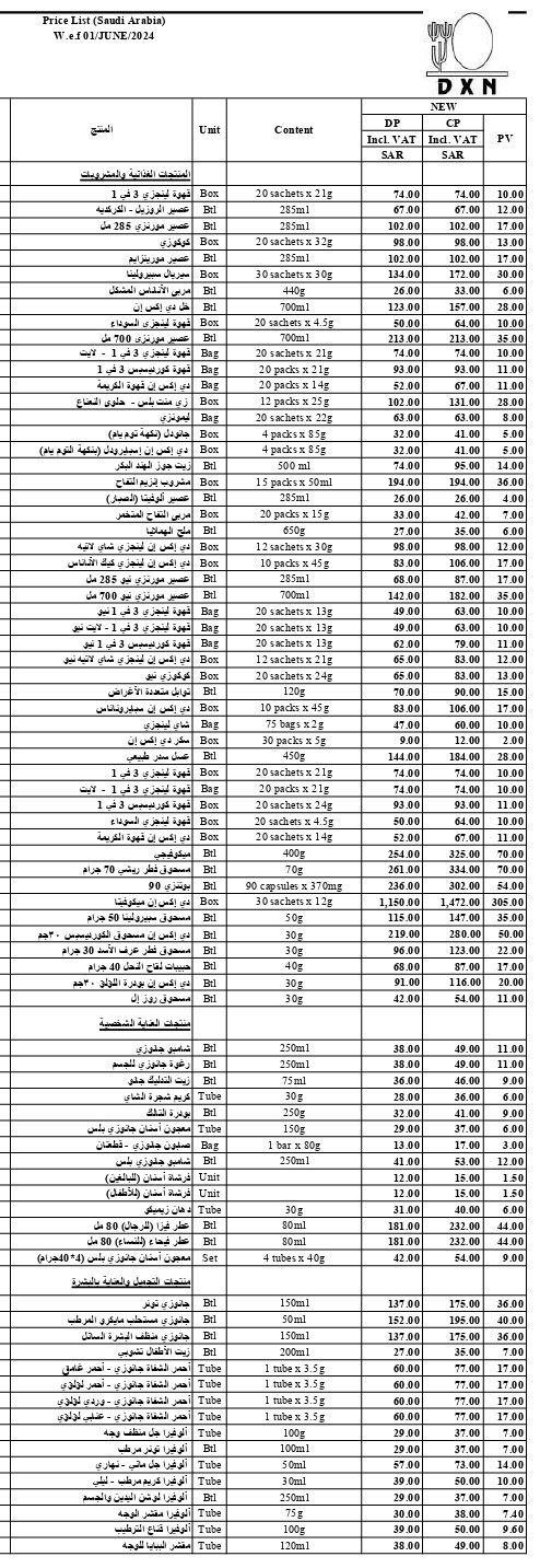 اسعار منتجات dxn السعودية