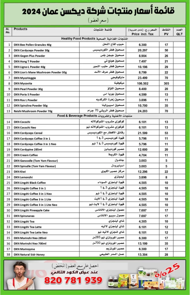 اسعار منتجات dxn عمان 2024